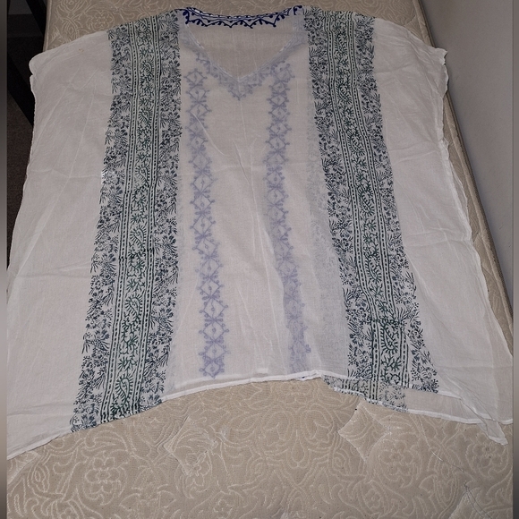 A Salty Blue blue and white embroidered sheer cover-up. OSFM. Pre-loved - Picture 3 of 6